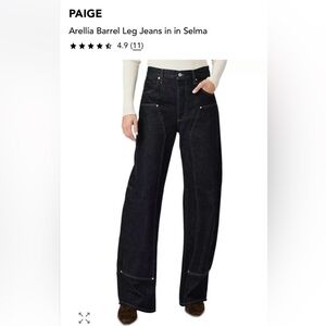 PAIGE women’s Arellia barrel jeans in dark blue denim.